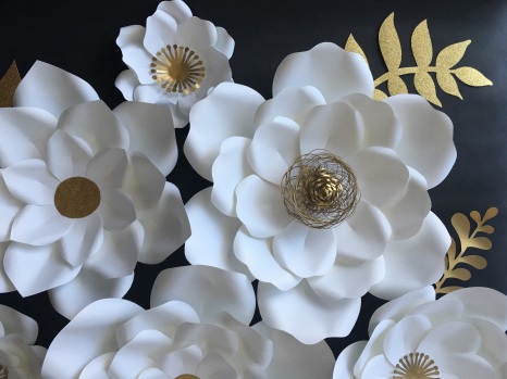 White and gold paper flowers